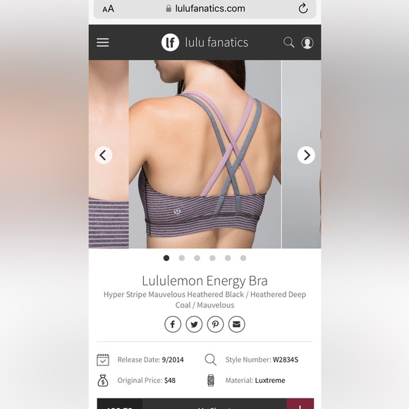 Lululemon Energy Bra Lilac & Grey Stripe- Size 6 - Picture 5 of 5